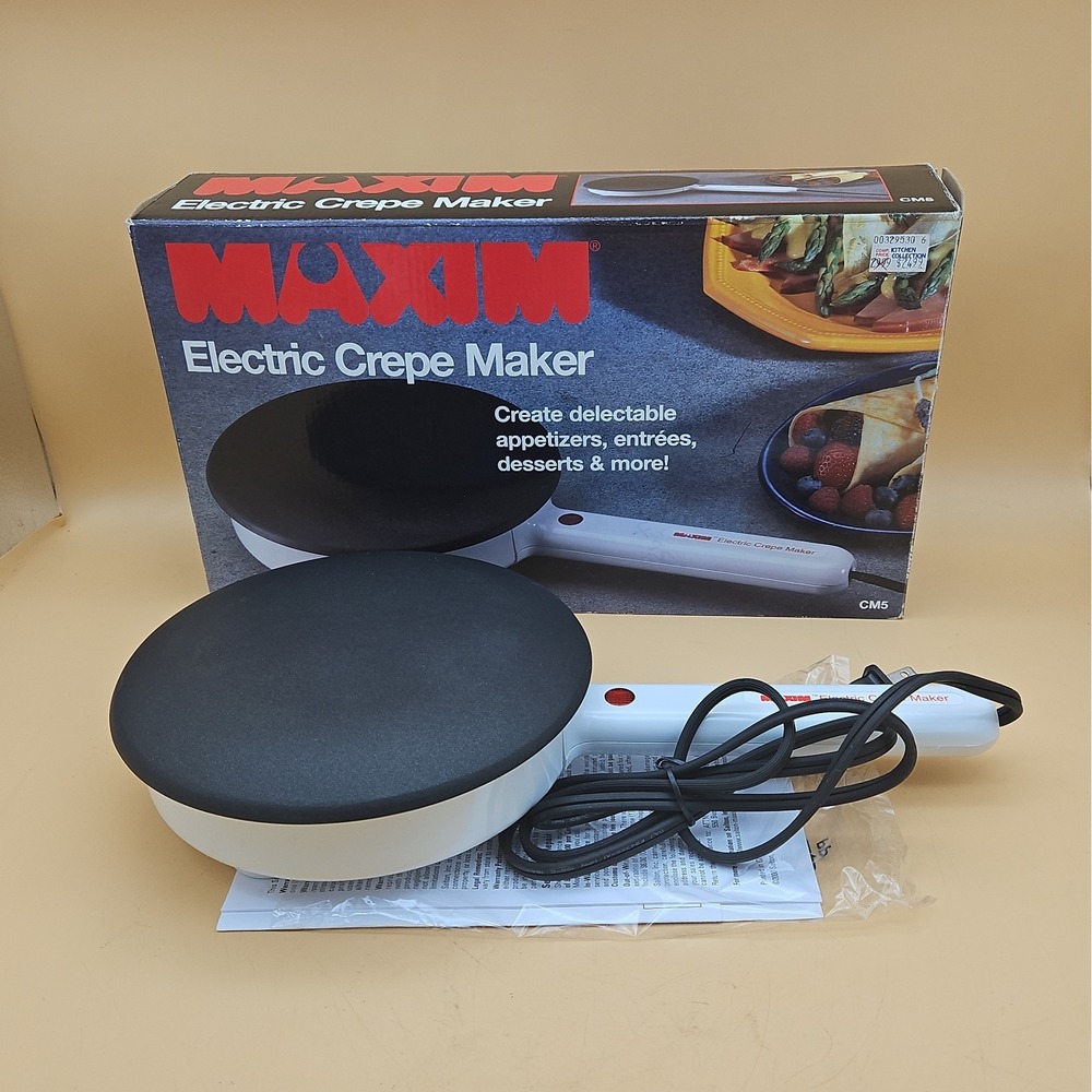 Maxim Electric Crepe Maker CM5 Salton 7.5" Non-Stick New Open Box w/Manuals